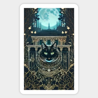 Black yule Cat at night 4 Sticker